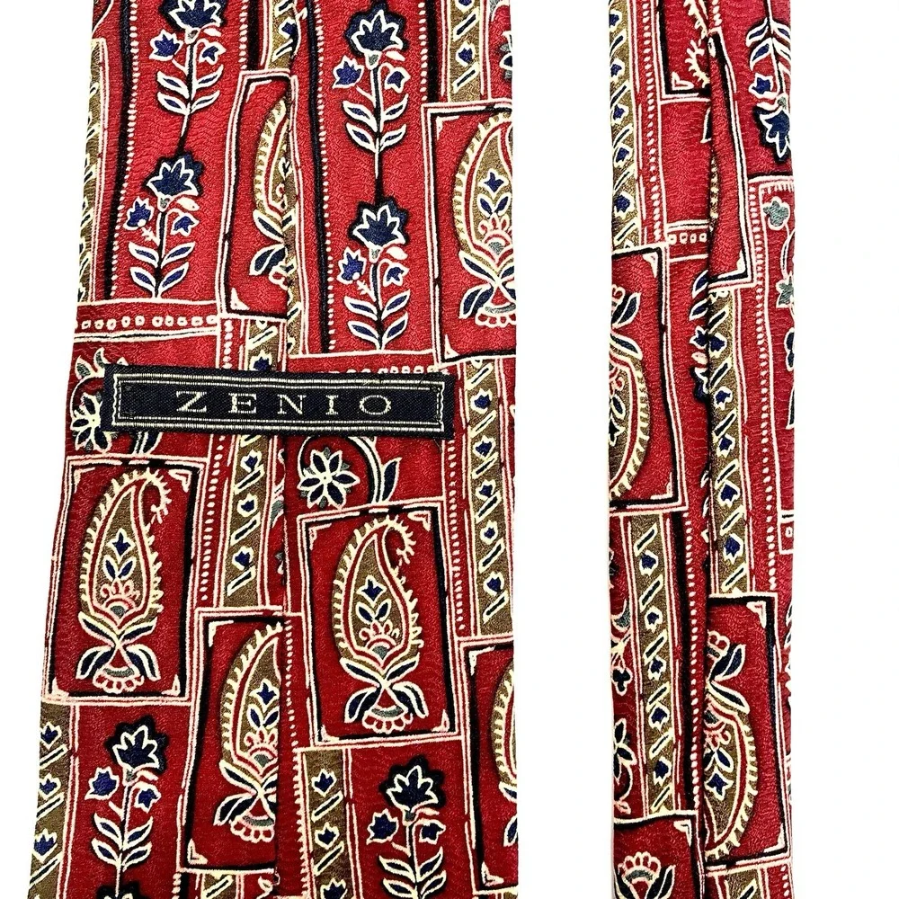 ✅Zenio Silk Mens Tie Red Paisley Floral Jacquard ❗️Handmade Silky Smooth #️⃣0029